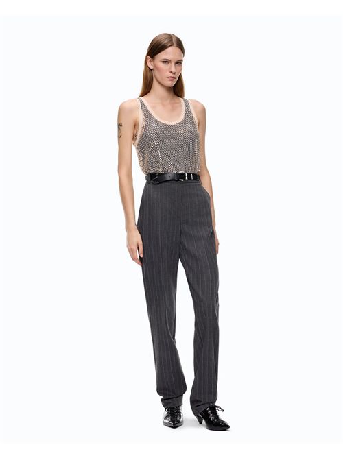 Pantaloni a sigaretta gessati in misto lana stretch